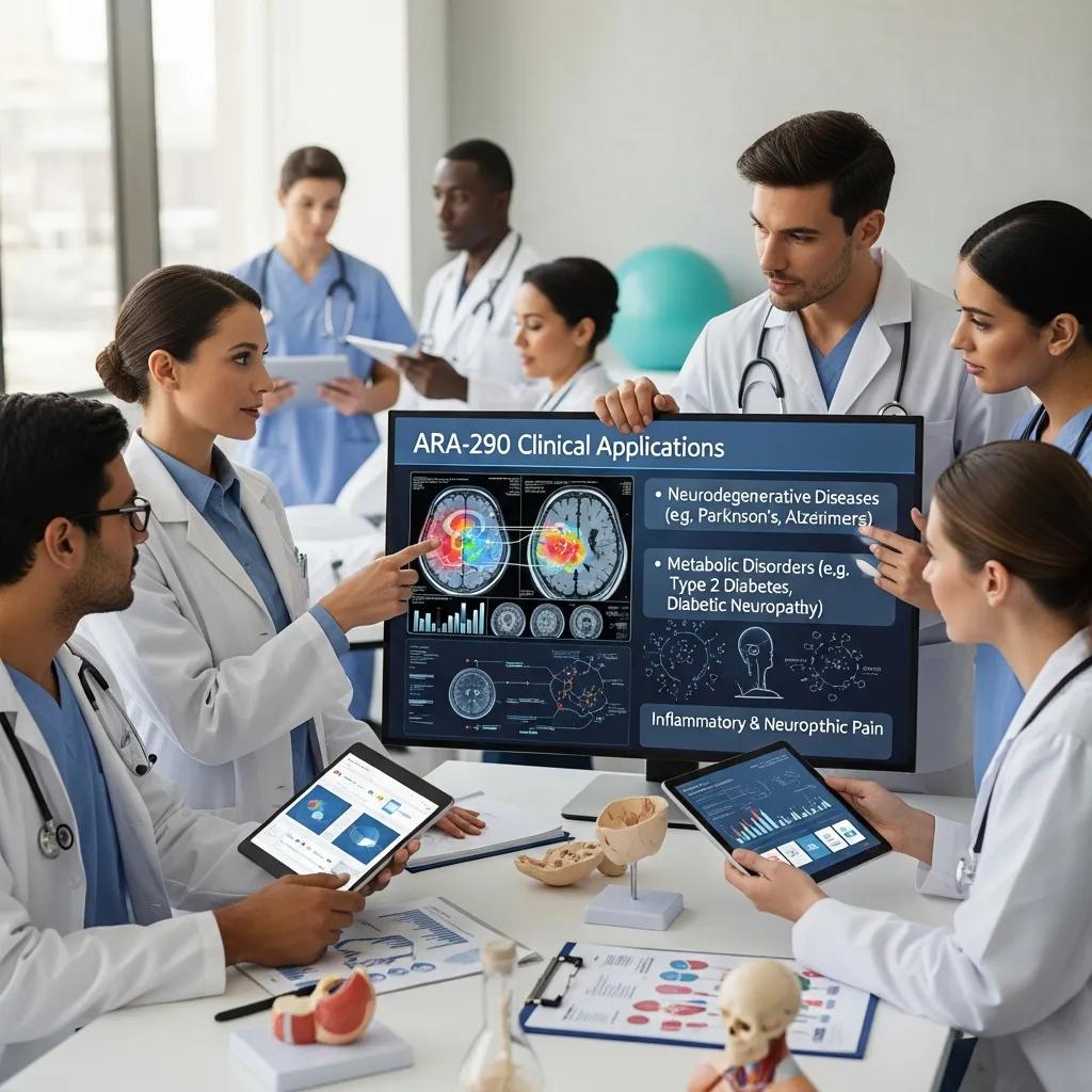 Healthcare professionals collaborating on clinical applications of ARA-290 in treating neurodegenerative diseases