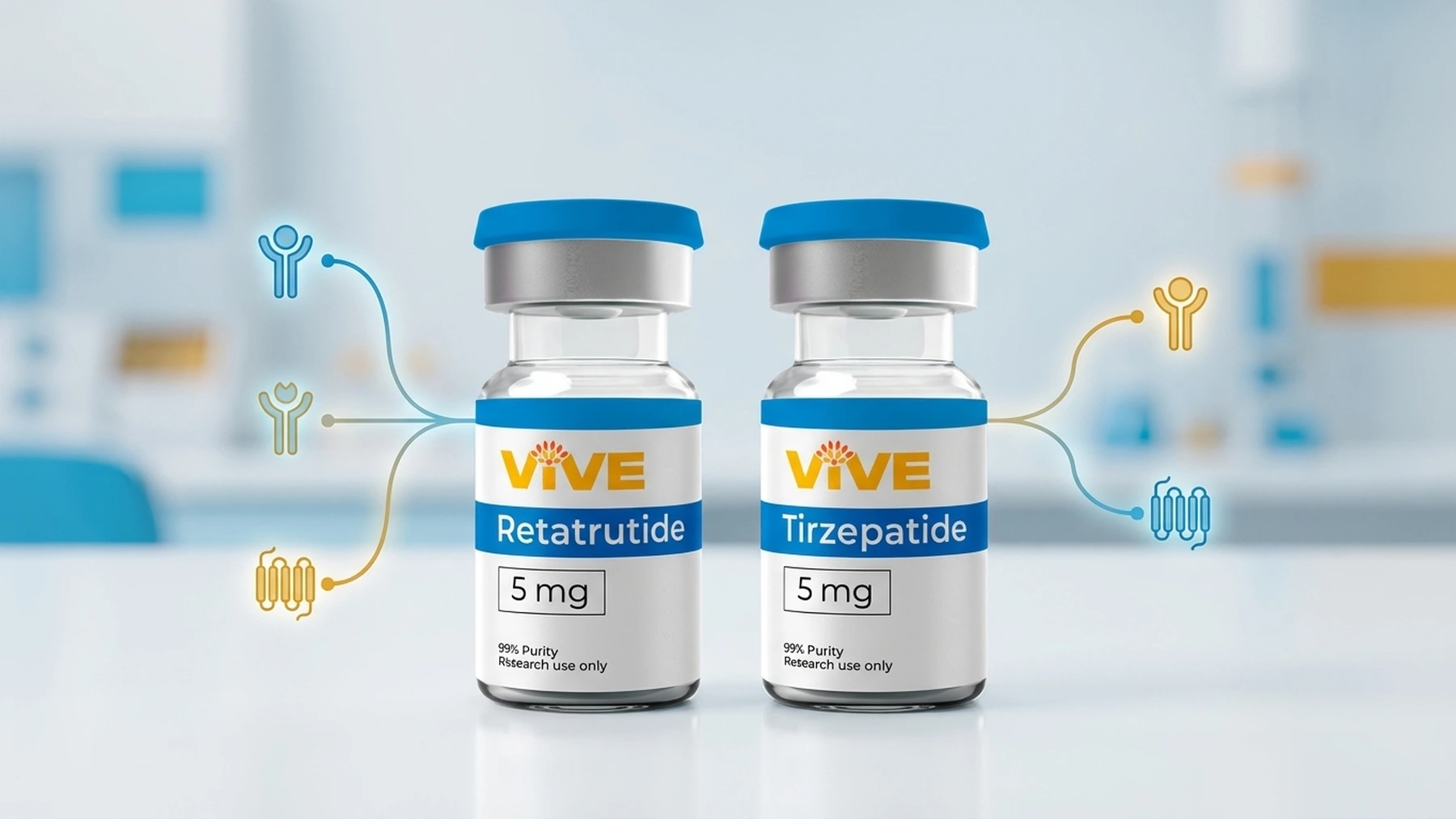 VivePeptides retatrutide and tirzepatide research peptide vials